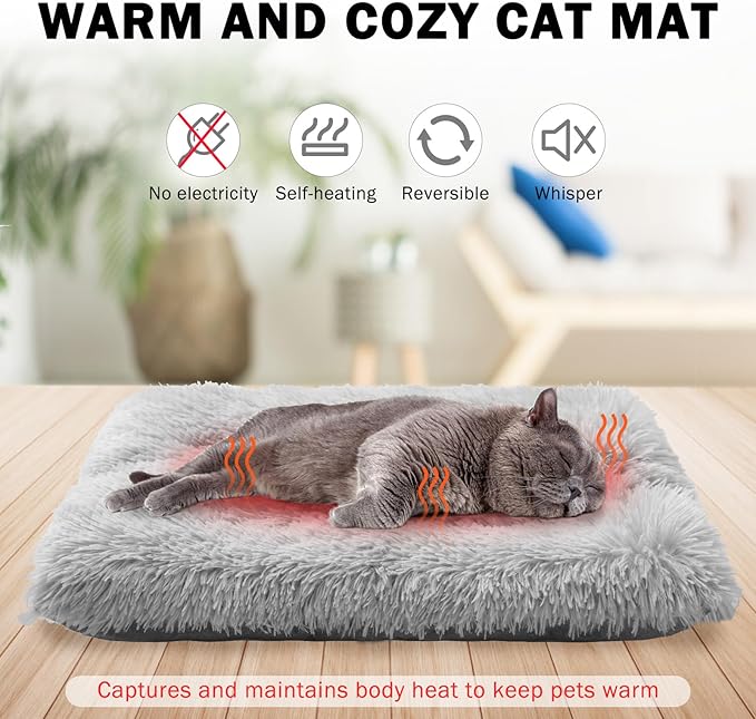 SCENEREAL Self Warming Cat Bed Self Heating Cat Dog Mat, 2 in 1 Soft Plush Washable Pet Pad for Indoor Outdoor, 28" x 24"