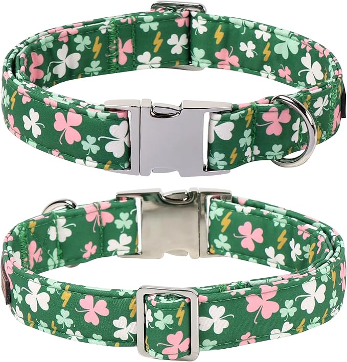 Lionet Paws St. Patrick Dog Collars with Bow tie,Cute Pink Clover Green Dog Collar Bow Tie for Dogs Female, Medium, Neck 13.5-22 inches