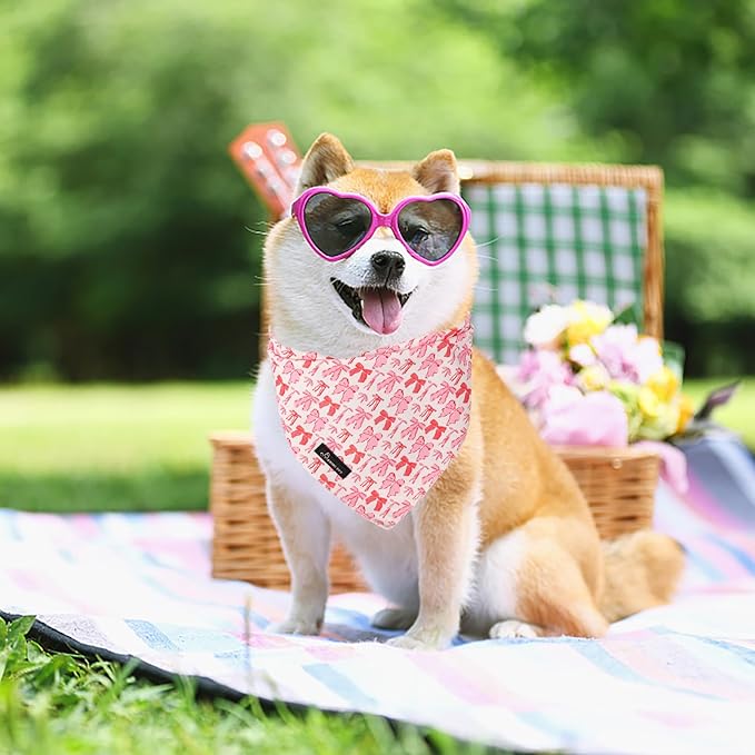 ARING PET Girl Dog Bandana, Cute Pink Bow Pet Bandanas Scarf Triangle Bibs Handkerchief for Puppy Small Medium Large Girly Dogs-L