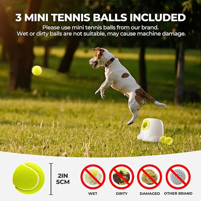AFP Automatic Ball Launcher for Dogs, USB Rechargeable Interactive Dog Ball Thrower Machine, Auto Fetch Launcher for Small&Medium Dogs, Indoor Outdoor Puppy Play Toy, 3 Tennis Balls Included (2 Inch)