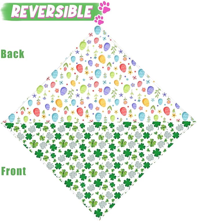 St. Patrick's Day Dog Bandana Reversible 2 Pack, St. Patricks Day Pet Bandanas for Dogs Lucky Shamrock Adjustable Triangle Holiday Scarves for Medium Large Extra Large Boy Girl Dogs