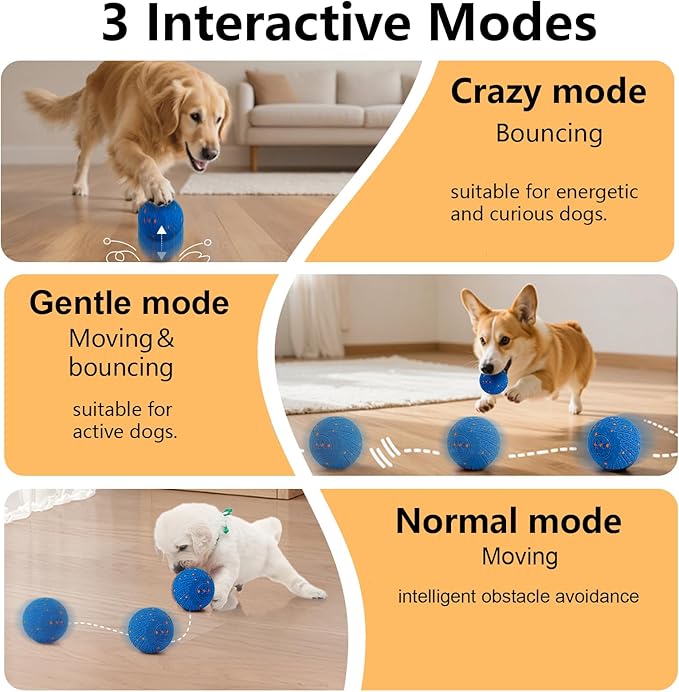 Interactive Dog Toys: Smart Dog Ball – Auto-Bounce, Vibrating & Jumping Action! Durable Duraspin Design for Aggressive Chewers. Rechargeable & Long-Lasting, Keeps Dogs Busy and Entertained Blue.