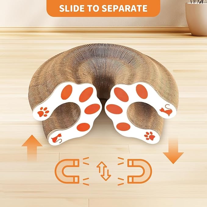 Magnetic Cat Scratcher Cardboard, Foldable Collapsible Cat Scratch Pad with Ball Track & Bell, Reversible Honeycomb Corrugated Cat Toy for Indoor Kitten & Small-Medium Cats Paw