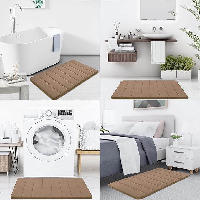 Buganda Memory Foam Bath Mat, 60" x 24", Ultra Soft and Non-Slip Bathroom Rugs, Water Absorbent and Machine Washable Bath Rug Runner for Bathroom, Shower, and Tub, Mocha