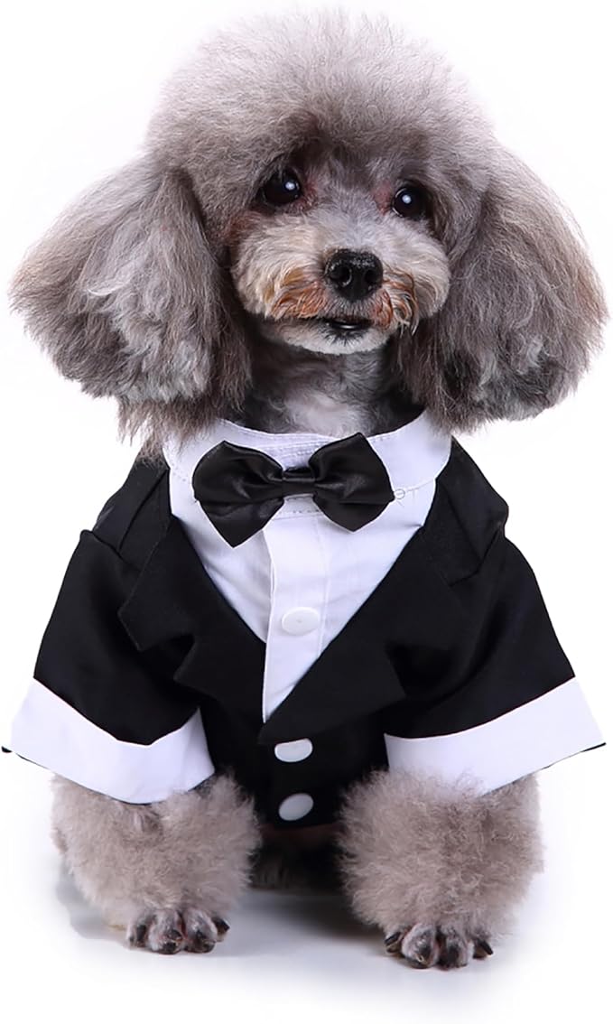 GabeFish Pets Wedding Jackets Suit for Dogs with Bow Tie Puppy Cat Formal Clothes Shirt Tuxedo (Black, XL (Chest 18.8in/48cm)