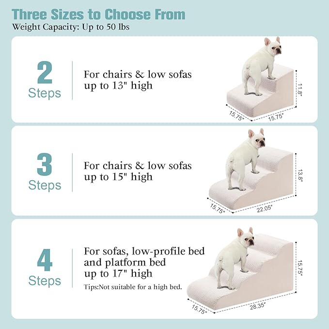 Dog Stairs for Small Dogs, 4-Step Dog Steps for Couch Sofa and Low-Profile & Platform Bed, High-Density Foam Pet Steps Ramp with Removable Washable Cover for Older Injured Dogs Cats, 15.75" H, Beige