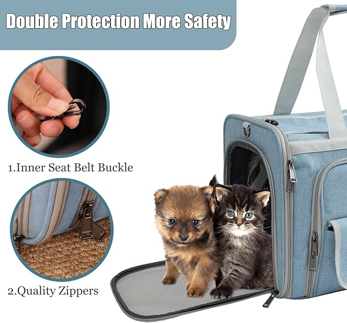 Cats Carrier for Small Dogs Puppy Cat Bag Expandable,Airline Approved,2 Sides Expand,Rabbit Bunny Pets Carriers Small Animals Travel Outdoor Carry Kennel (Blue)