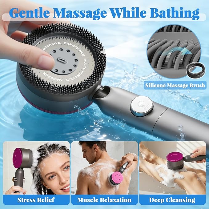 High Pressure Shower Head, 30° Adjustable 4 Modes Handheld Shower Head and Hose Set with 5 Filters, 59‘’ Hose & Bracket, Power Swivel Filtered Showerhead for Remove Residual Chlorine (Gray)