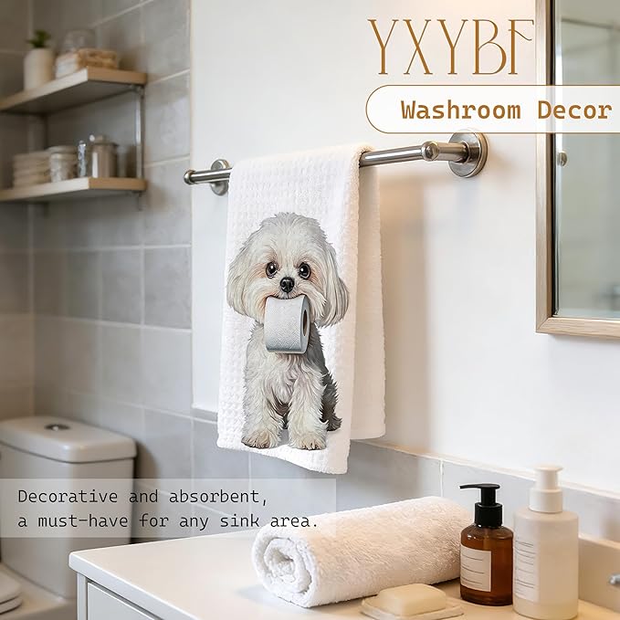 Funny Maltese Hand Towels for Bathroom Washroom Decor 16x24 Inches, Maltese Dog Lover Gifts for Women Men, Funny Toilet Paper Dog Bathroom Towels Decorative