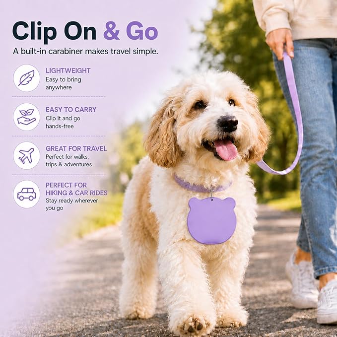 Collapsible Dog Bowls, 2-in-1 Silicone Pet Food and Water Bowl with Carabiner - Portable Double Compartment Travel Dish for Dogs, Ideal for Camping, Hiking, Car Rides, Puppy Essentials (Purple)