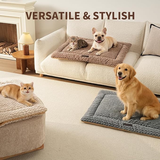 SOMAHE Cat & Dog Bed Mat, Soft Plush Flat Cat Bed with Non-Slip Bottom, 1.2" Thick All-Season Kneading Cushion, Machine Washable Pet Bed for Cats & Small Dogs 20×27Inch, Grey
