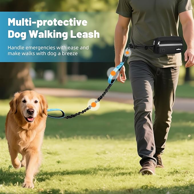 VavoPaw Hands Free Dog Leash with Pouch, Waist Leash for Dog Walking, Jogging, Hiking, Retractable Leashes with Dual Padded Handles, Adjustable Reflective Belt for Small, Medium, Large Dogs