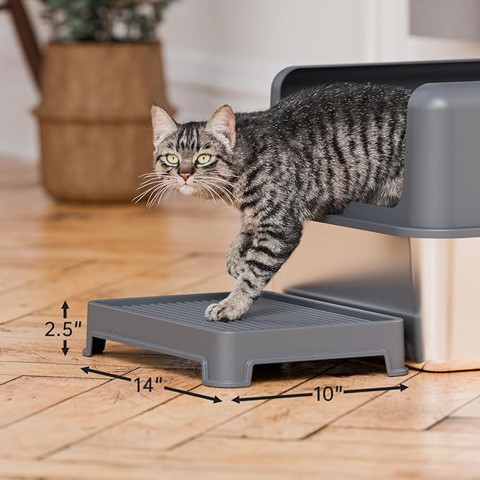 Booche Cat Ramp for Litter Box Elevated Litter Ramp for Cat Litter Boxes, Washable Easy Cleaning Steps with Filter Functions Suitable for Small & Elderly Cats(14"x10"x2.5")