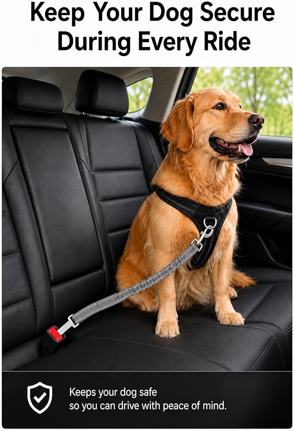 Dog Seat Belt 2Pcs, Retractable Pet Car Harness, Adjustable Dog SeatBelts for Vehicle, Nylon Pet Safety with Elastic Bungee