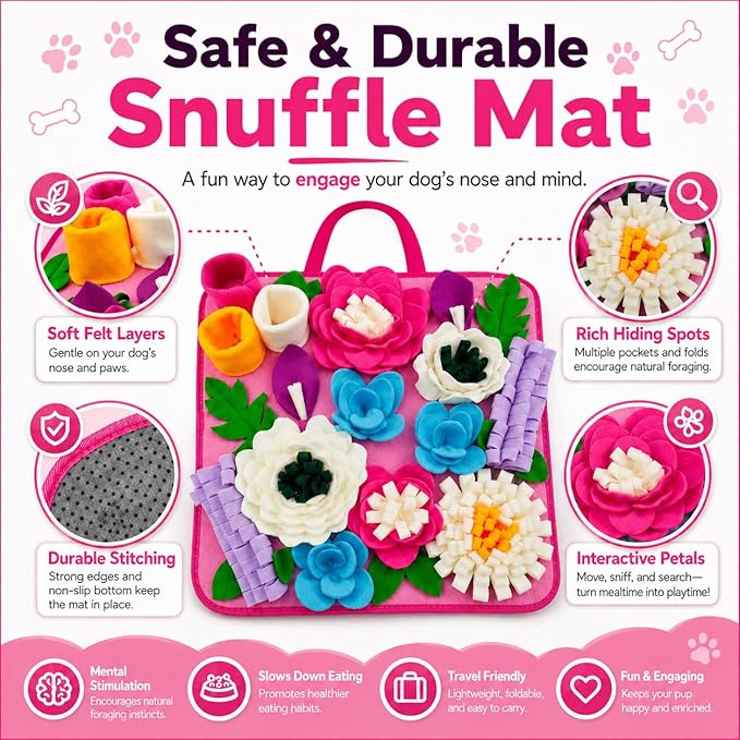 Snuffle Mat for Dogs Sniffing Feeding Mat for Small and Medium Breed Dogs and Cats Non-Slip/Portable/Durable Interactive Puzzle Pet Puppies Toys Encourages Natural Foraging Skills