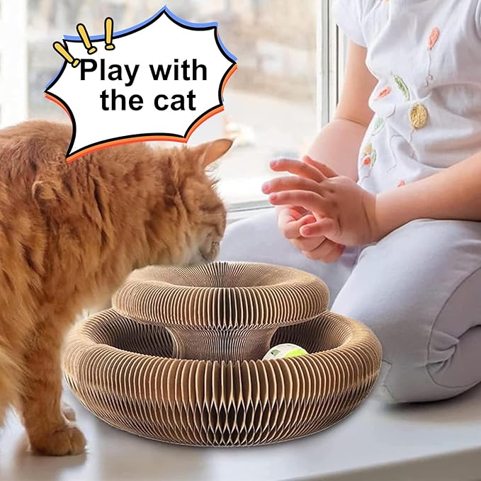 Kitty Curls Cat Toy,Magic Organ Cat Toy,Cat Scratcher for Grinding Claw Cardboard Cat Toys,Interactive Scratch Pad with Toy Ball-1pc