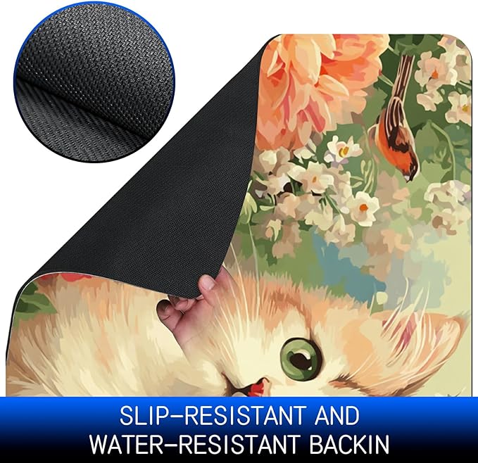 Dog Food Mat, 19.6" x 23.6" Absorbent Pet Feeding Mat for Food and Water, Waterproof Diatom Mud Pet Placemat with Non-Slip Rubber Backing, Easy Clean Cat Bowl Mat for Floors - Peony Cat