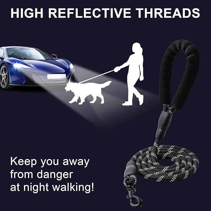 2 Pack Dog Leash, 4/5//6 FT Heavy Duty Nylon Rope Pet Leashes with Comfortable Padded Handle, Reflective Dog Leashes for Small Medium and Large Dogs (4FT-1/2,Black/Orange)
