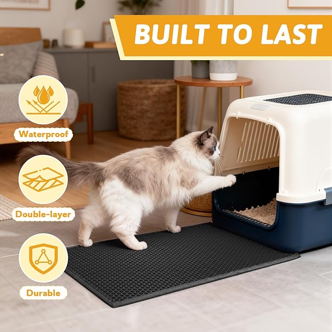 Pieviev Cat Litter Mat Double Layer Waterproof Urine Proof Trapping Mat 1 Pack (Black, 24x15 Inch (Pack of 1))