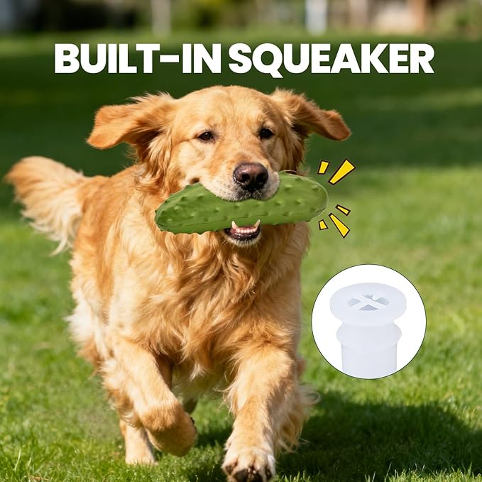 LIFLIX Tough Squeaky Dog Toys, Durable Dog Chew Toy with Natural Rubber, Teething Toys for Medium Large Breeds, Cucumber Pickle Shape