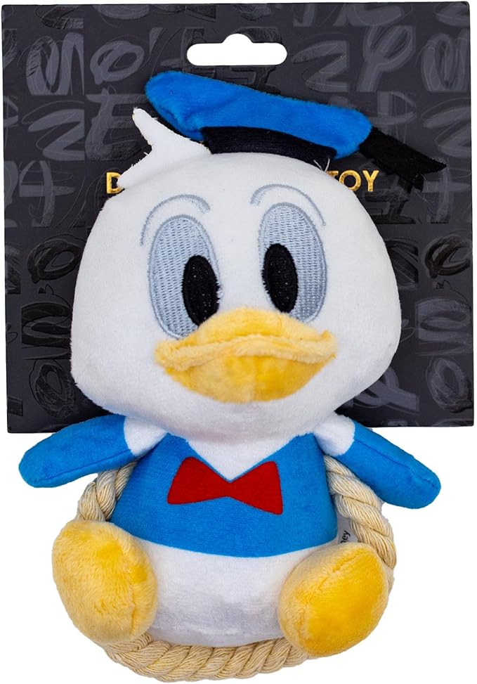 Buckle-Down Disney Dog Toy, Disney Donald Duck Chibi Sitting Pose Pet Toy, Plush with Rope