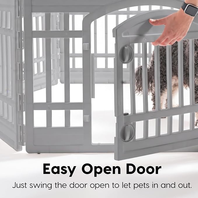 IRIS USA 34" Dog Playpen Tall Dog Playpen Indoor – 8-Panel Puppy Playpen with Door, 63 x 63 x 34, Extra Tall Dog Play Pen Indoors for Large Dogs, Plastic Pet Playpen, Indoor Dog Pen, Gray