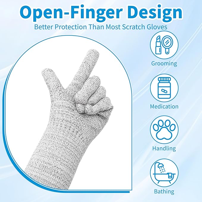 Pet Handling Gloves - 16" Extra Long Cat Grooming Arm Sleeves, Anti-Scratch Arm Protection Sleeves for Handling Aggressive Cats, Scratch Resistant Gloves for Nail Trimming & Bathing
