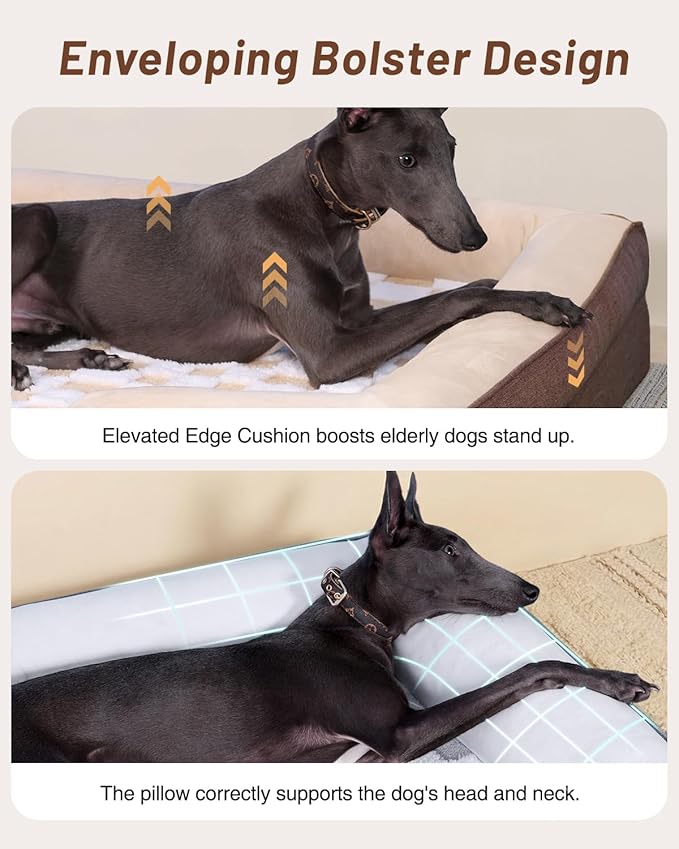 KSIIA Waterproof Dog Bed Orthopedic for Medium Senior Dog Couch with Sides, Extra Thick Supportive Pet Bed Sofa with Soft Plush Cover and Non-Slip Bottom, 36 x 27 Inch, Grey