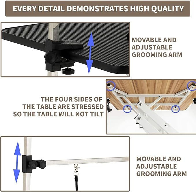 Hydraulic Dog Grooming Table for Small/Large Dogs, Heavy Duty Professional Pet Grooming Table with Adjustable Overhead Arm and Noose, Range 21-36 Inch, 43''/Black