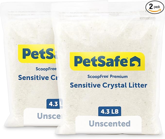PetSafe ScoopFree Premium Crystal Cat Litter - Outperforms Clay Litter - Less Tracking, Dust for A Fresh Home - Non-Clumping - Two 4.3 lb Bags of Litter (8.6 lb Total) - Fragrance-Free
