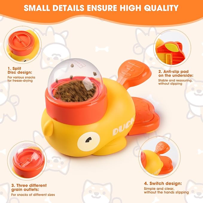 Dog Interactive Treat Dispenser, 2026 New Yellow Duck Cat Treat Dispenser, Interactive Dog Toys Food Puzzle Slow Feeder, Dog Food Slow Treat Feeding Dispenser for Small & Large Cats Dogs