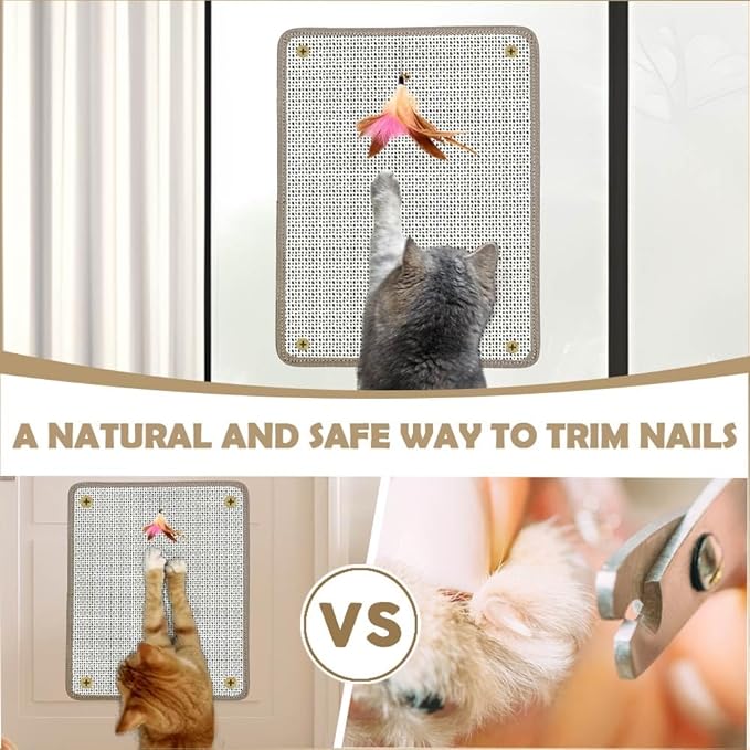 Cat Nail File Scratcher & Scratching Pad – Natural Sisal Scratch Mat with 80-Grit Aluminum Oxide, Wall/Floor Cat Scratcher that Files Nails for Easy Nail Trimming (13.38×16.53)