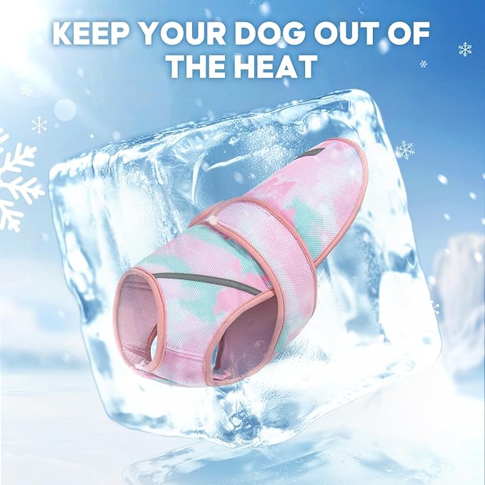 KYEESE Dog Cooling Vest, Lightweight Dog Cooler Jacket, 3D Breathable Mesh Pet Cooling Shirts for Summer with Reflective Stripe, Sun Protection Pet T Shirt for Beach, Hiking, Walking, Pink, 3XL