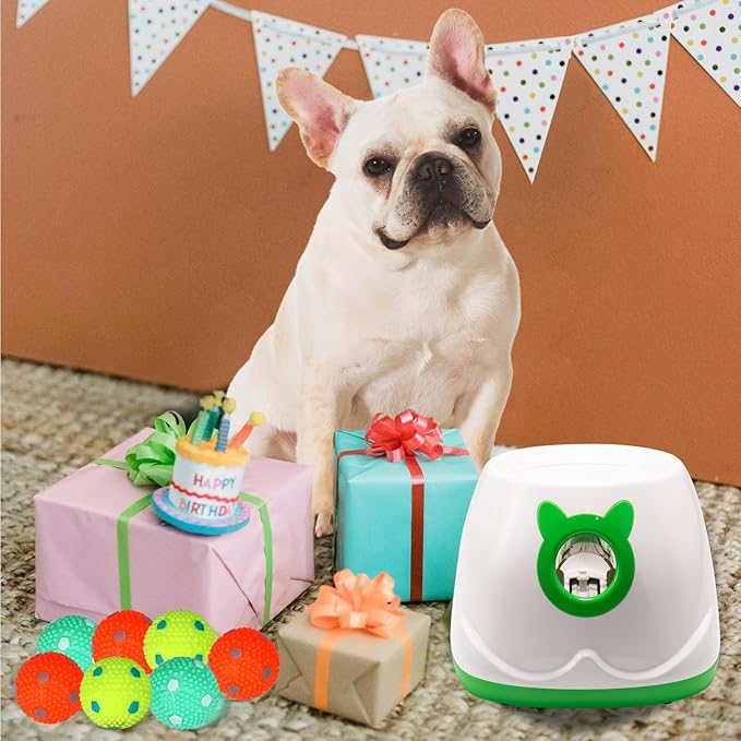 Automatic Ball Launcher for Dogs, Dog Fetch Ball Thrower Launcher, 4 Adjustable Distances, Interactive Pet Self Playing for Small Dogs and Puppies with 9 Balls (2 inches)