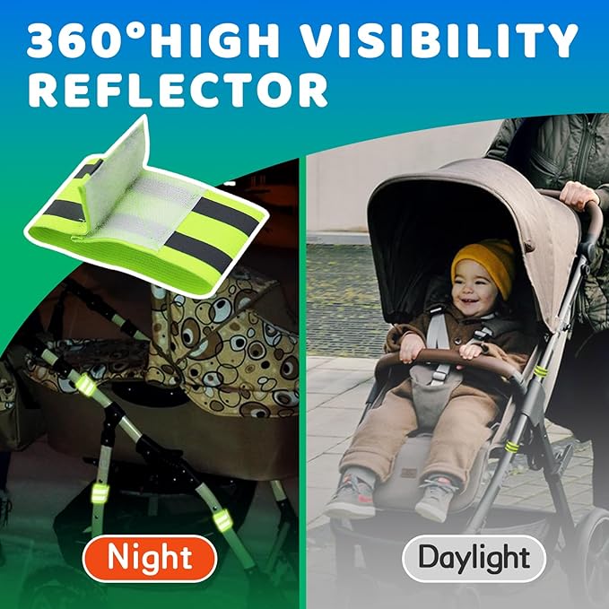 6-Pack of Reflective Bands for Strollers, High Visibility Elastic Reflectors with Velcro Fastening for Walking at Night, Durable Baby Stroller Lights and Reflective Gear for Kids