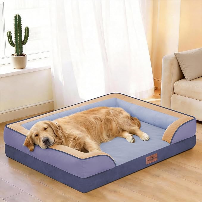 Comfort Expression Orthopedic Dog Bed for Extra Large Dogs 45x35 Inch, Waterproof Egg Crate Foam XL Pet Bed with Bolsters, Dog Couch with Washable Cover & Non-Slip Bottom, Twilight Wave