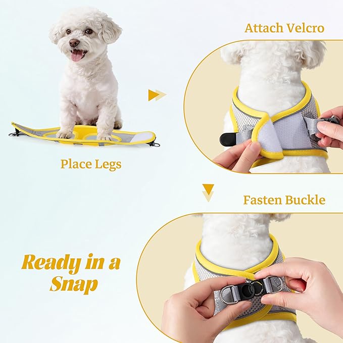 YIMEIS Dog Harness and Leash Set, No Pull Soft Mesh Pet Harness, Reflective Adjustable Puppy Vest for Small Medium Large Dogs, Cats (Yellowgrey, Small (Pack of 1)