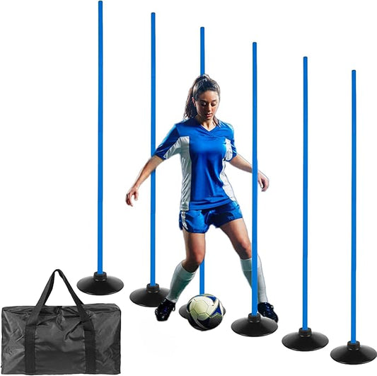 6 Pcs 5 FT Adjustable Agility Training Poles for Soccer,Basketball,Football, Horse,Dog-Speed and Agility Training Equipment Sports Training Poles with Rubber Bases and Bag