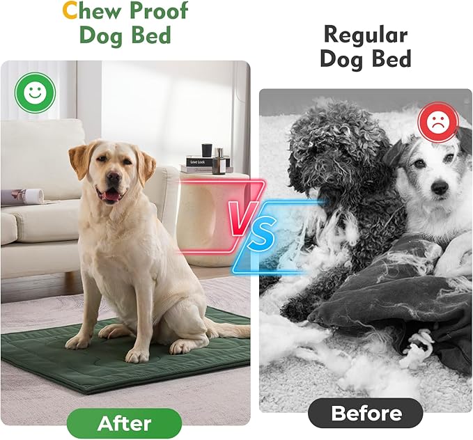 Chew Proof Dog Crate Pad - Indestructible Durable Dog Bed for Aggressive Chewers, Machine Washable & Waterproof Indoor Outdoor Tough Kennel Pad for Large Dogs (Large (28"x41"),Green)