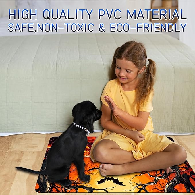 Dog Food Mat, 19.6" x 23.6" Absorbent Pet Feeding Mat for Food and Water, Waterproof Diatom Mud Pet Placemat with Non-Slip Rubber Backing, Easy Clean Cat Bowl Mat for Floors - Pumpkin Forest