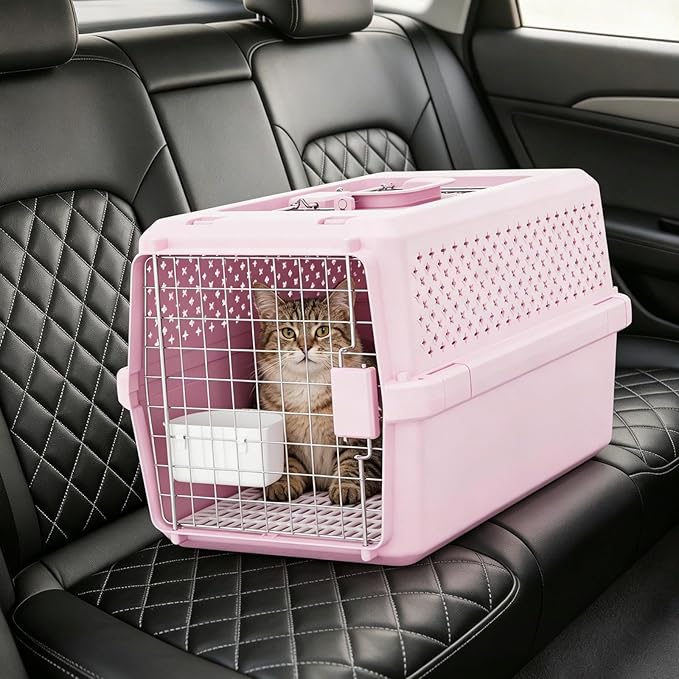 RIZZARI Pets Spree Hard-Sided Pink Pet Carrier, Portable Crate for Medium Dogs & Cats, Durable Plastic with Metal Door & Ventilation, Ideal for Weekend Outings & Air Travel