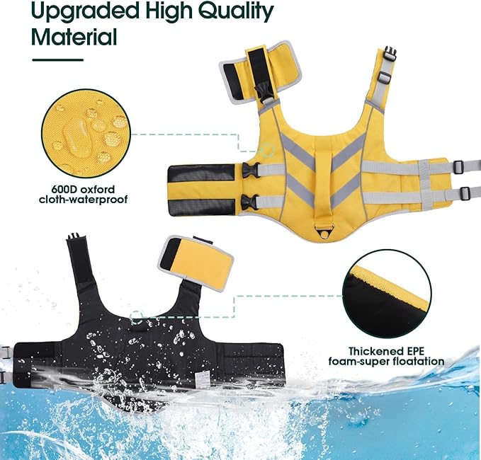 Kuoser Dog Life Jacket with Reflective Stripes, Dog Life Vest for Swimming Boating, Adjustable Pet Lifejackets with High Flotation, Doggie Swimsuit for Small Medium Large Dogs