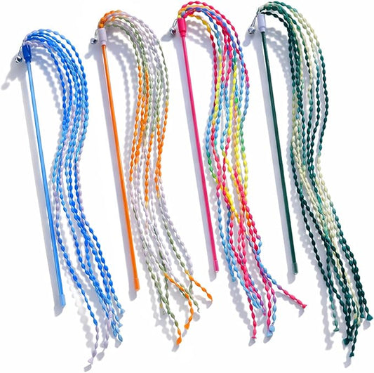 4 PCS Cat Stick Toy, String Cat Toy Multicolor Cats Interactive Wands Toys with Bells for Indoor Outdoor Cats Kitten Playing Have Fun Exercise