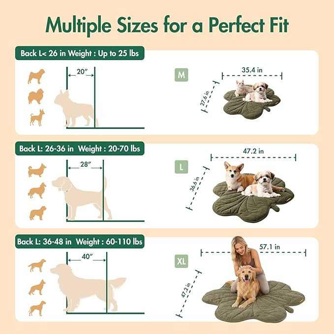 Vagascape Dog Bed, Waterproof Pet Bed with Washable Removable Cover, Comfort Cat Dog Pad for All Seasons, Heating Green Clover Shape Cat Mat with Nonskid Bottom(47"x36")