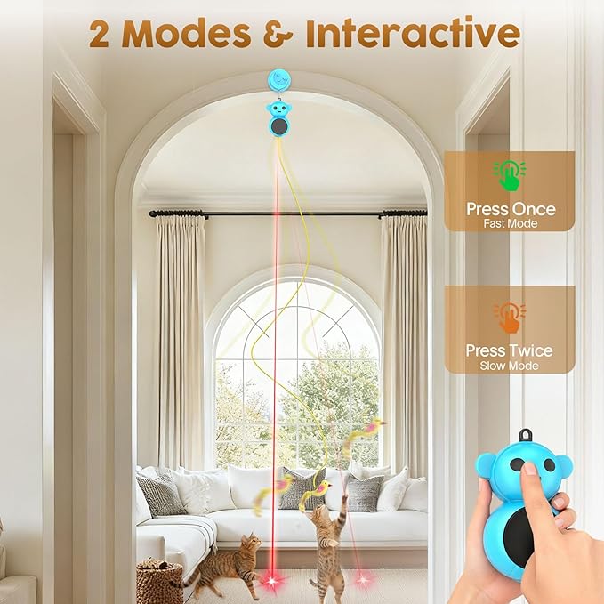 Interactive Cat Toys for Indoor Cats: 2 in 1 Cat Toy with Automatic Flying Bird & Mouse Wand, Smart Motion Mode Adjustable Speed, USB Rechargeable Safe for Bored Kittens and Adult Cats