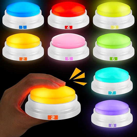 8 Pack Recordable Game Buzzers with Lights & Sound – Loud Trivia & Family Feud Buzzers for Classroom, Parties & Game Nights