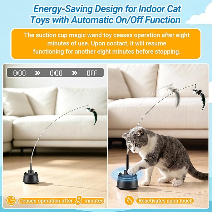 2 in 1 Electric Cat Wand Toy Interactive Cat Toys for Indoor Cats 360° Flying Bird Cat Toy, 2-Speed Fly Cat Chase Toy Automatic Cats Toys with Self ON/Off Suction Cup Electric Cat Teaser Wand