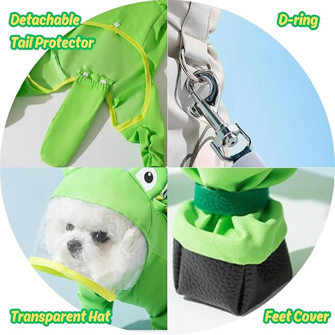 Small Dog Raincoat, Tail Protect Feet Cover Waterproof Dog Rain Jacket for Puppy (Frog,XXL)