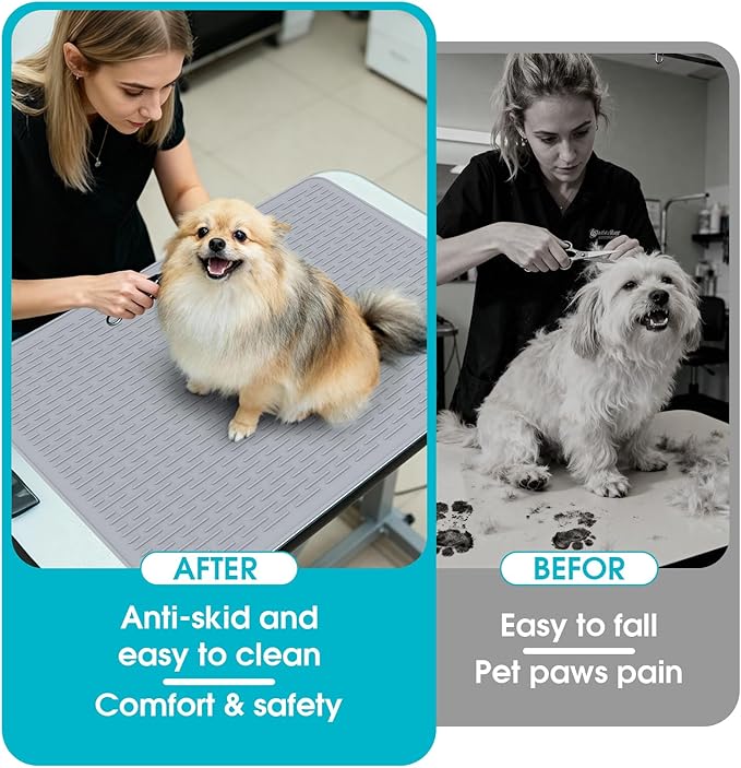 Dog Grooming Table Mat, (19.9 x 27.8 inch) Dog Grooming Table Mat Pad Non-Slip, Pet Grooming Table Mat for Grooming Dogs at Home, Pet Groomers Table Mat, Easy-Clean Durability (Dark Grey)