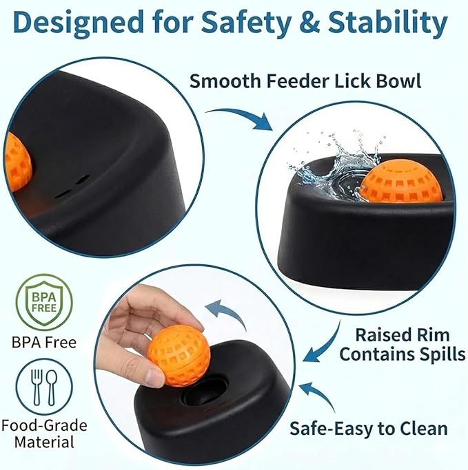 Dog Licking Bowl with Rolling Ball, Slow Feeder Dog Bowls, Spill-Resistant Dog Lick Bowl, Lick Sphere Puzzle Feeder for Liquid Treats, Interactive Slow Eating Toy for Anxiety Relief Boredom